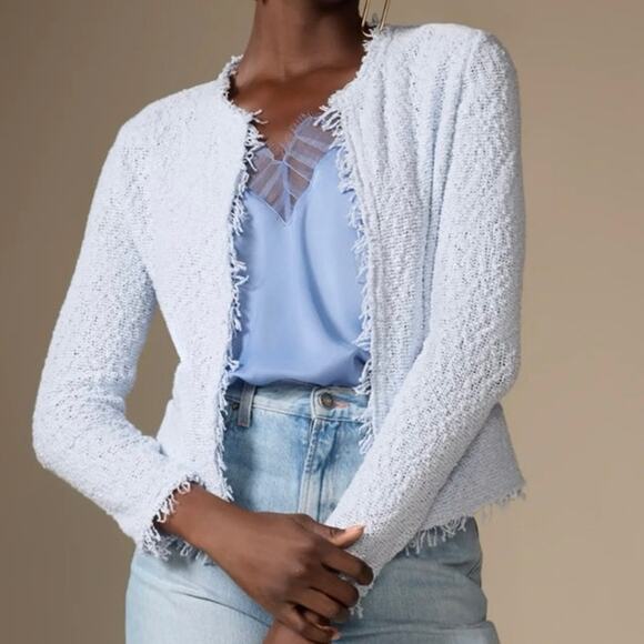 Iro Shavani Open-Front Boucle Jacket in baby Blue Sz IT 42 US 10 - Picture 1 of 8